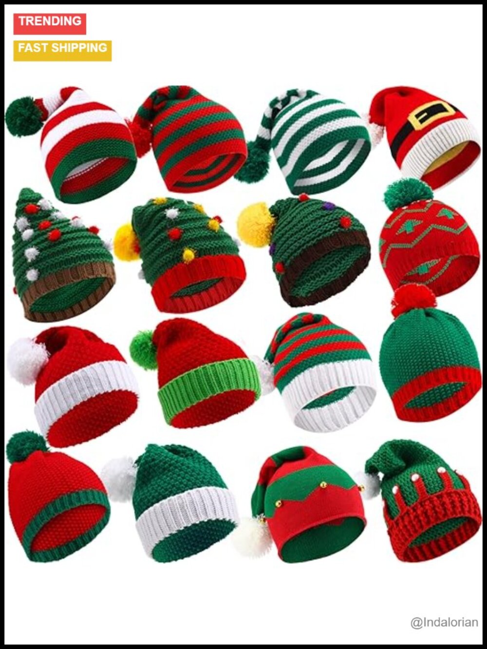 16 Pc Knitted Wool Christmas Pompom Beanie Hats Adults Winter